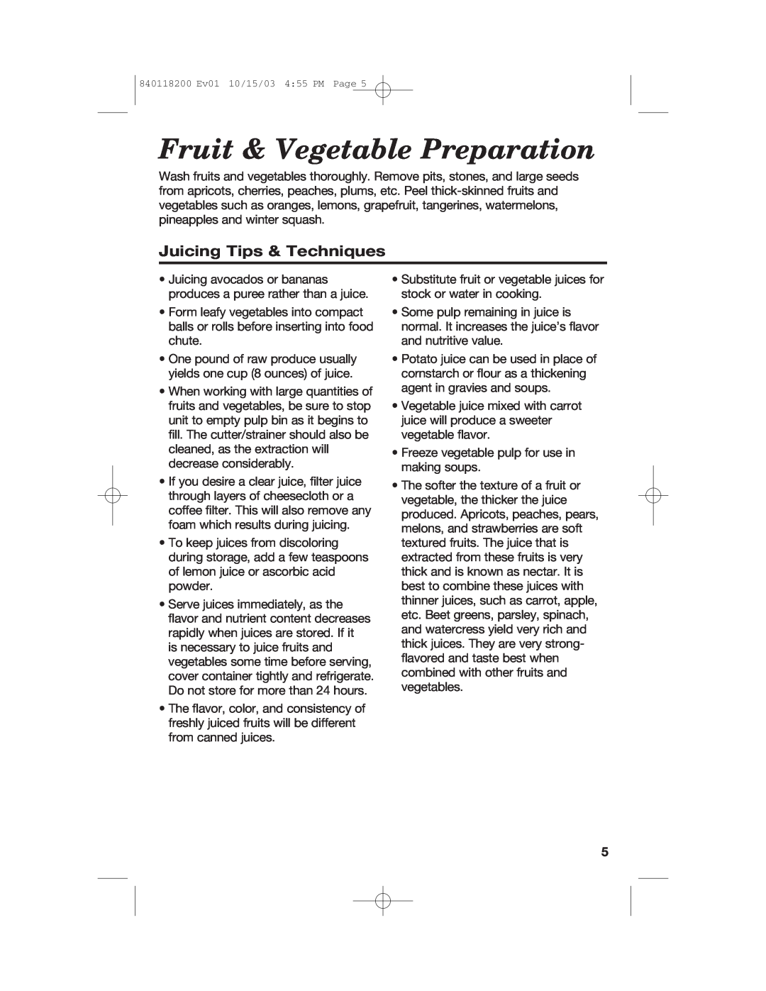 Hamilton Beach 67900 manual Fruit & Vegetable Preparation, Juicing Tips & Techniques 