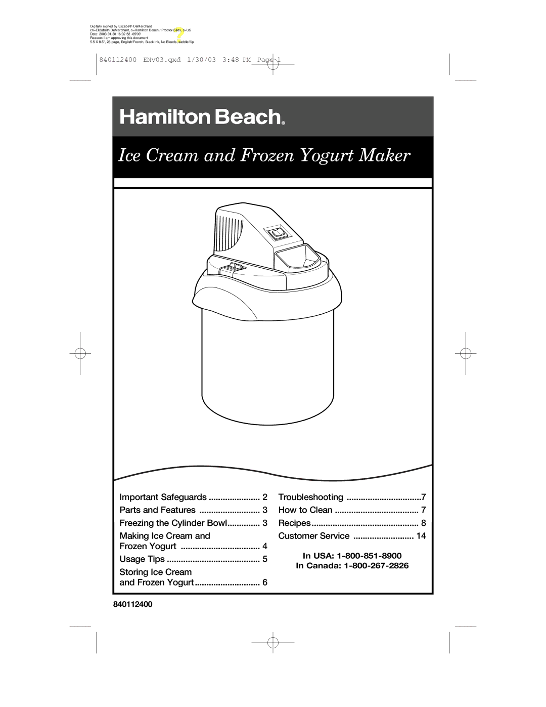 Hamilton Beach 68120 manual Ice Cream and Frozen Yogurt Maker 