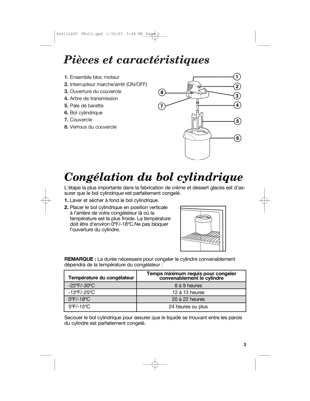 Hamilton Beach 68120 manual Pièces et caractéristiques 