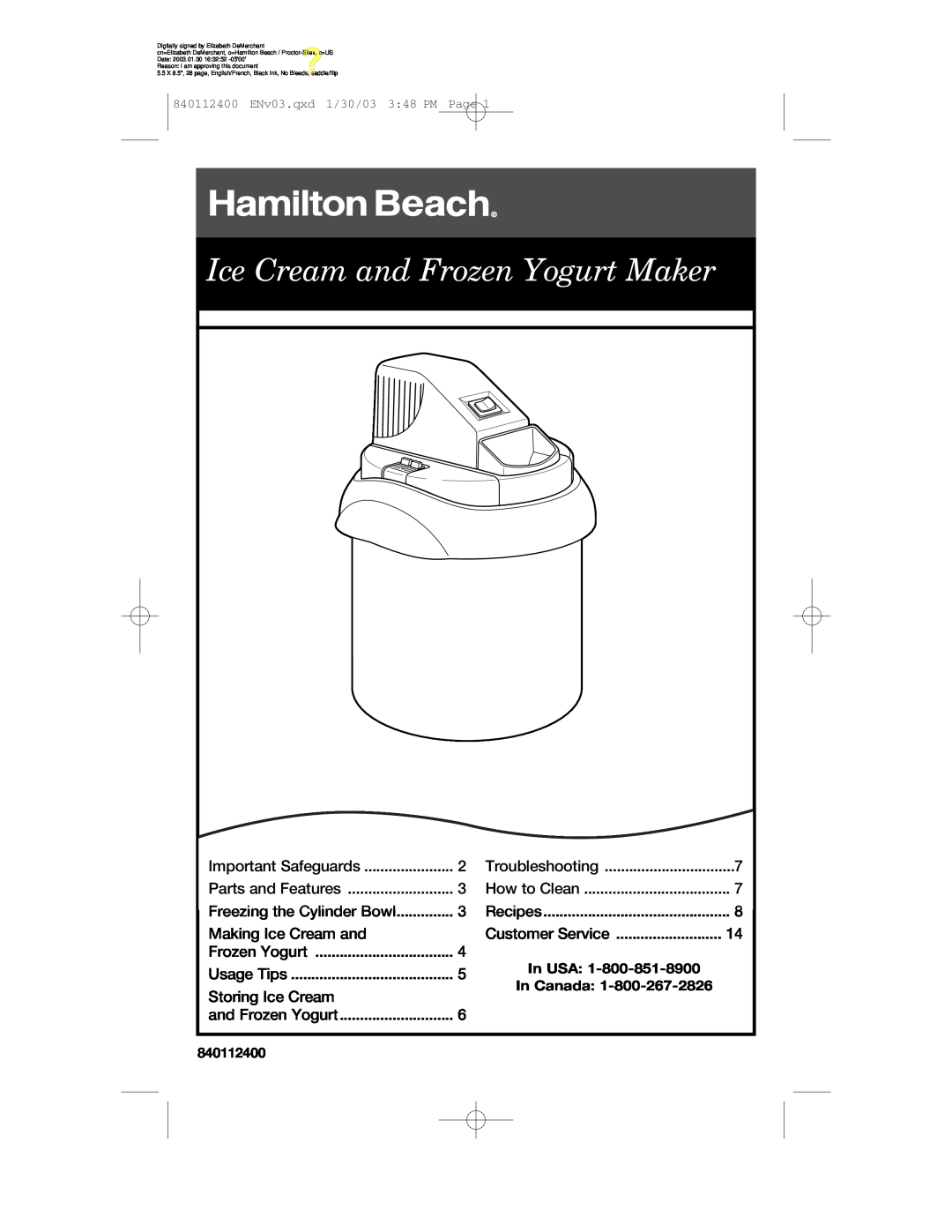 Hamilton Beach 68120 manual Ice Cream and Frozen Yogurt Maker, Important Safeguards, Troubleshooting, Parts and Features 