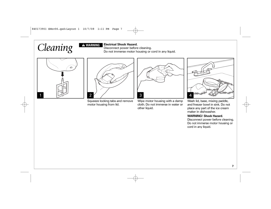 Hamilton Beach 68320 manual Cleaning, Electrical Shock Hazard, Disconnect power before cleaning 