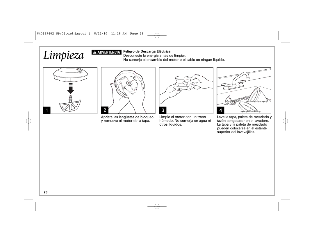 Hamilton Beach 68550E manual Limpieza, Advertencia Peligro de Descarga Eléctrica 