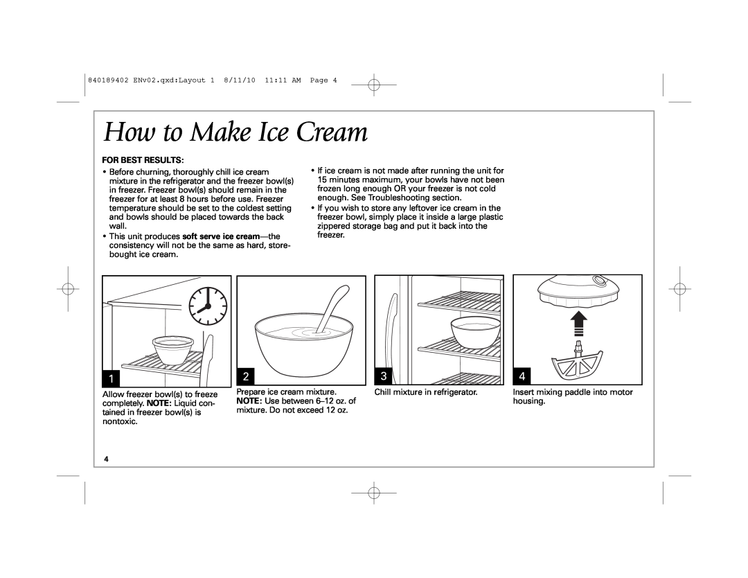 Hamilton Beach 68550E manual How to Make Ice Cream, For Best Results 