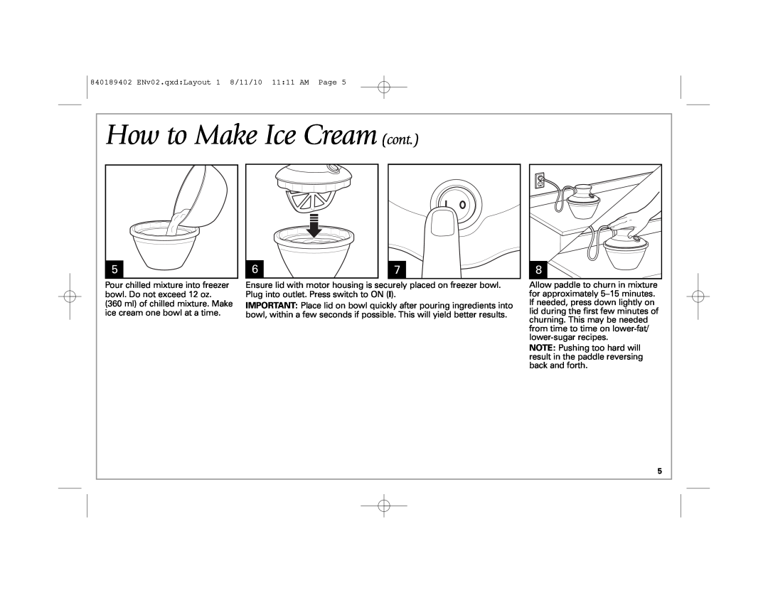 Hamilton Beach 68550E manual How to Make Ice Cream cont 