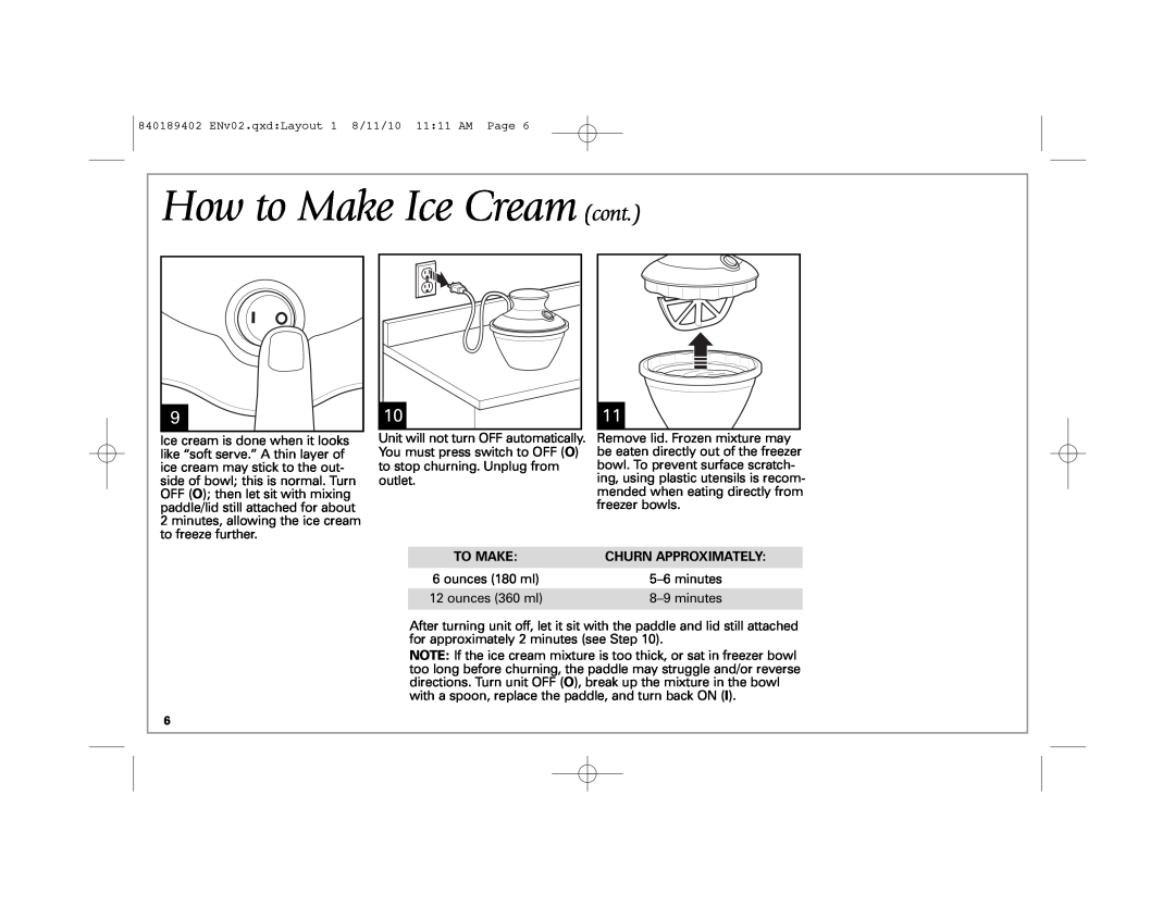 Hamilton Beach 68550E manual How to Make Ice Cream cont, To Make, Churn Approximately 