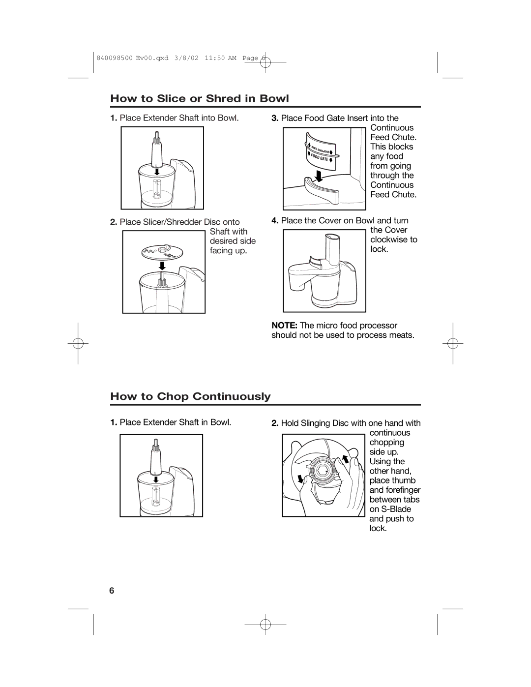 Hamilton Beach 70200 manual How to Slice or Shred in Bowl, How to Chop Continuously 