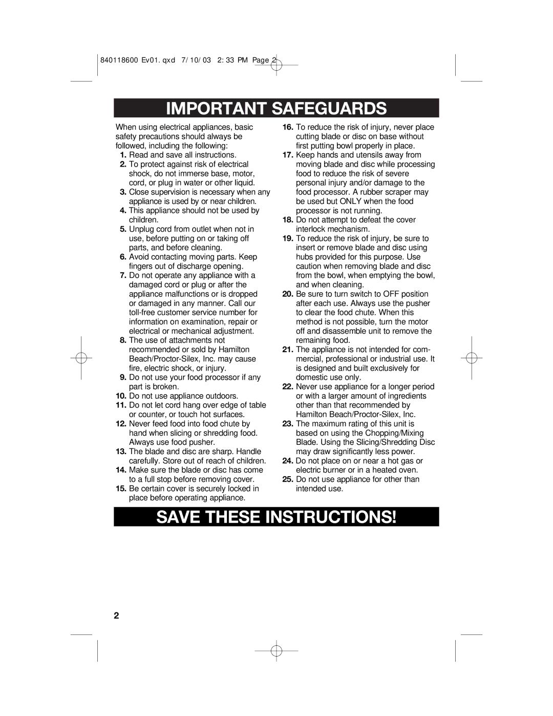 Hamilton Beach 70550RC manual Important Safeguards 