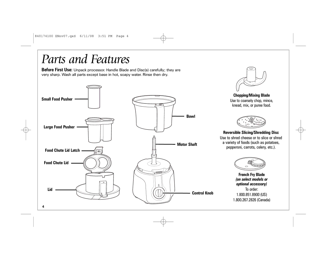 Hamilton Beach 70570C manual Parts and Features, Reversible Slicing/Shredding Disc 