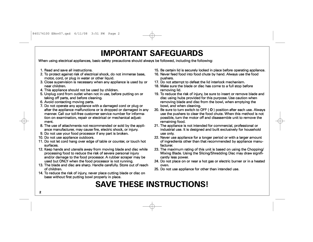 Hamilton Beach 70570C manual Important Safeguards, Save These Instructions 