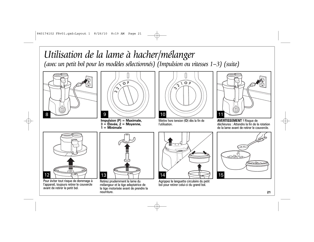 Hamilton Beach 70570, 70579 manual Utilisation de la lame à hacher/mélanger 