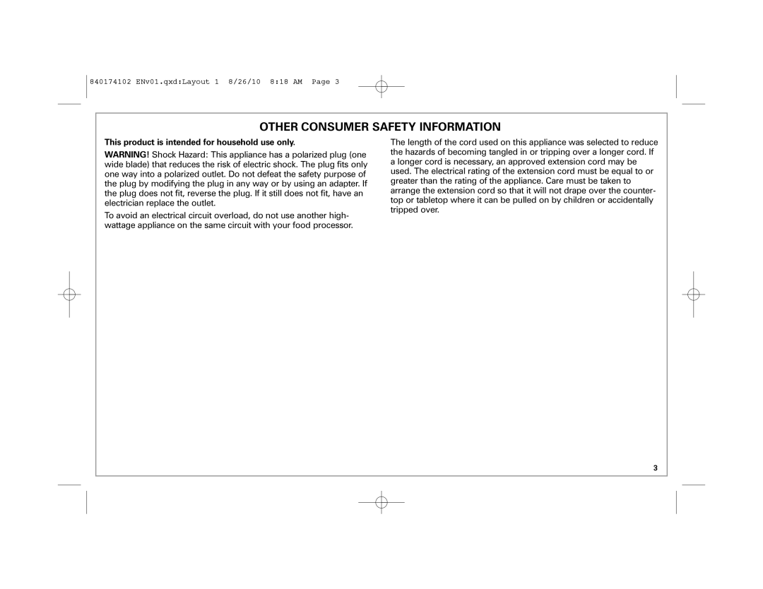 Hamilton Beach 70570, 70579 manual Other Consumer Safety Information 