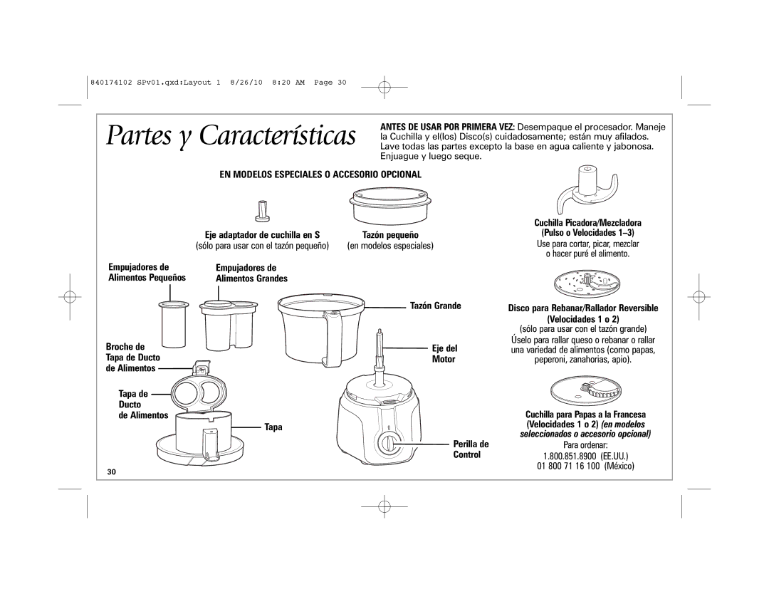 Hamilton Beach 70579, 70570 manual EN Modelos Especiales O Accesorio Opcional, 840174102 SPv01.qxdLayout 1 8/26/10 820 AM 