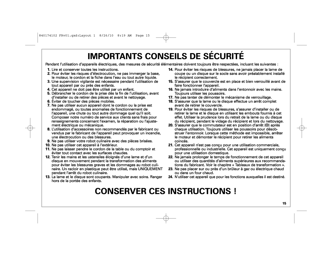 Hamilton Beach 70570, 70579 manual Importants Conseils De Sécurité, Conserver Ces Instructions 