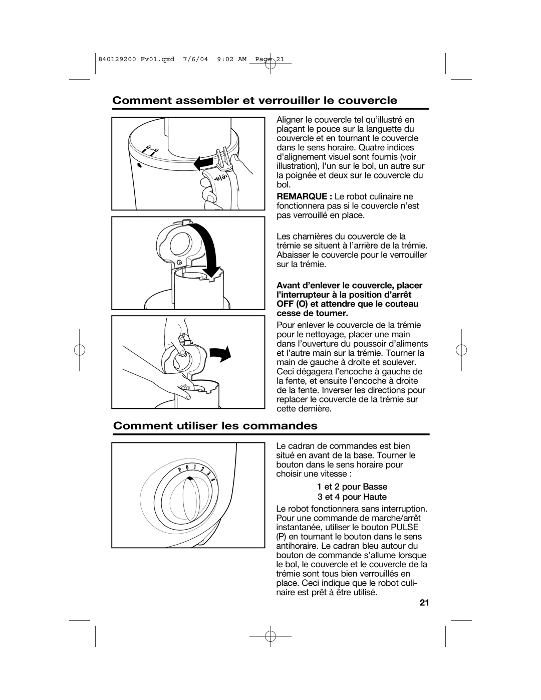 Hamilton Beach 70590C manual Comment assembler et verrouiller le couvercle, Comment utiliser les commandes 