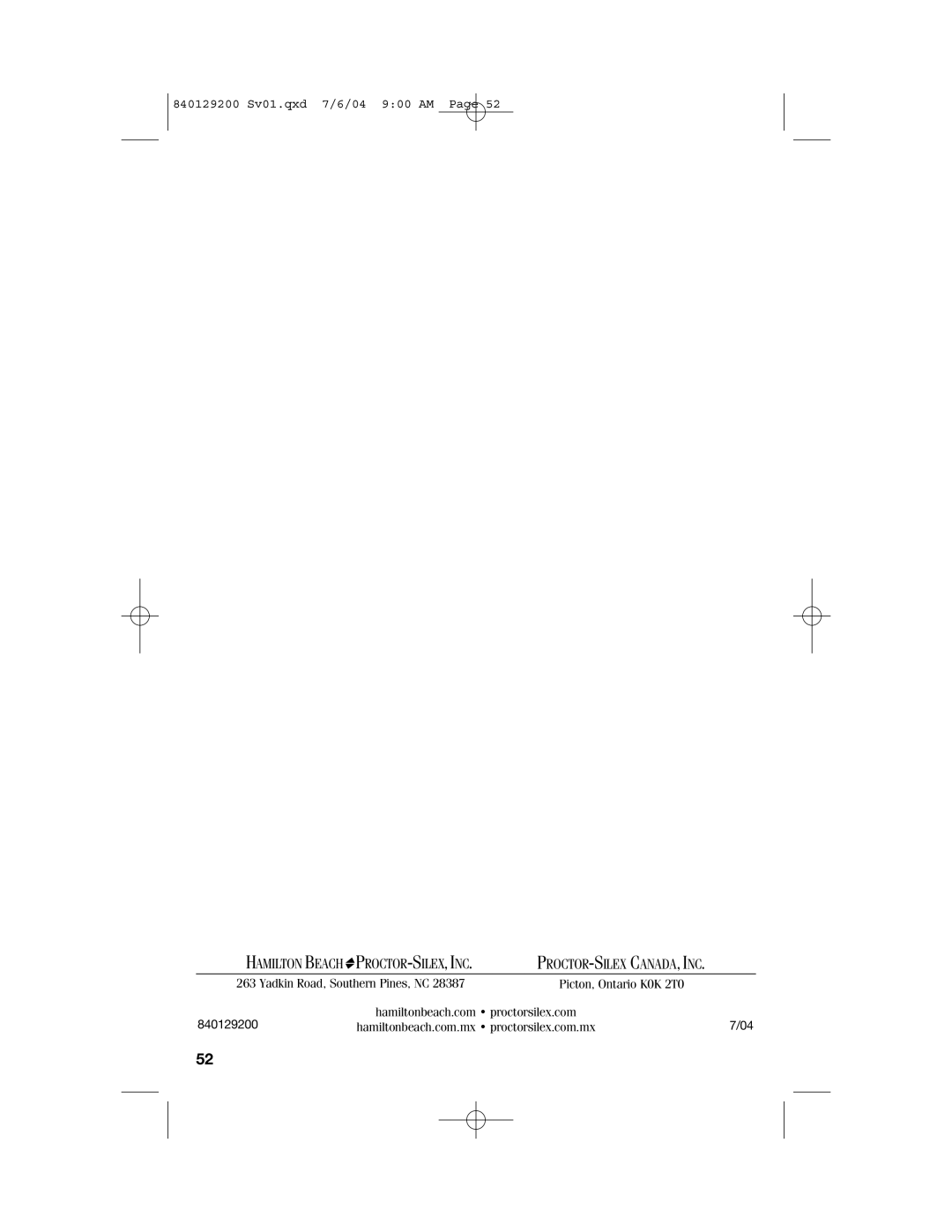 Hamilton Beach 70590C manual Hamilton Beach PROCTOR-SILEX, INC 