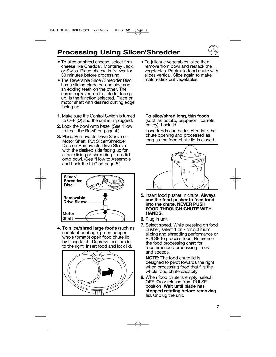 Hamilton Beach 840170100, 70595H Processing Using Slicer/Shredder, Slicer Shredder Disc Removable Drive Sleeve Motor Shaft 