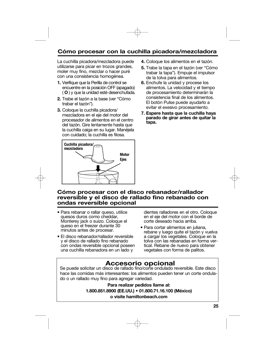 Hamilton Beach 70670, 70610 manual Cómo procesar con la cuchilla picadora/mezcladora, Motor Ejes 