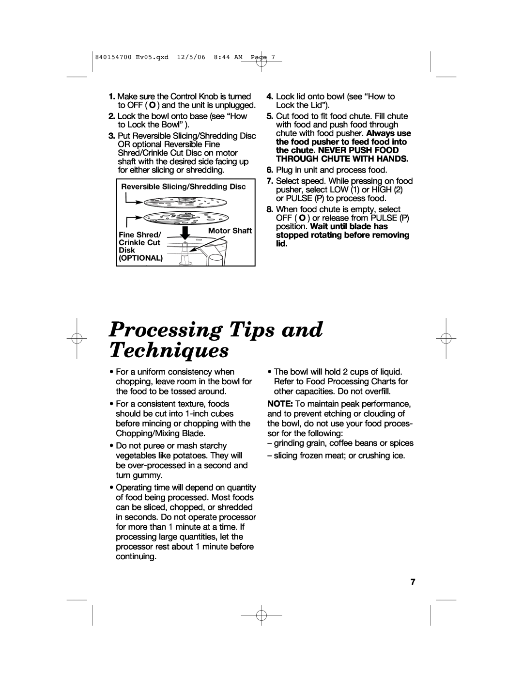 Hamilton Beach 70610C manual Processing Tips and Techniques 