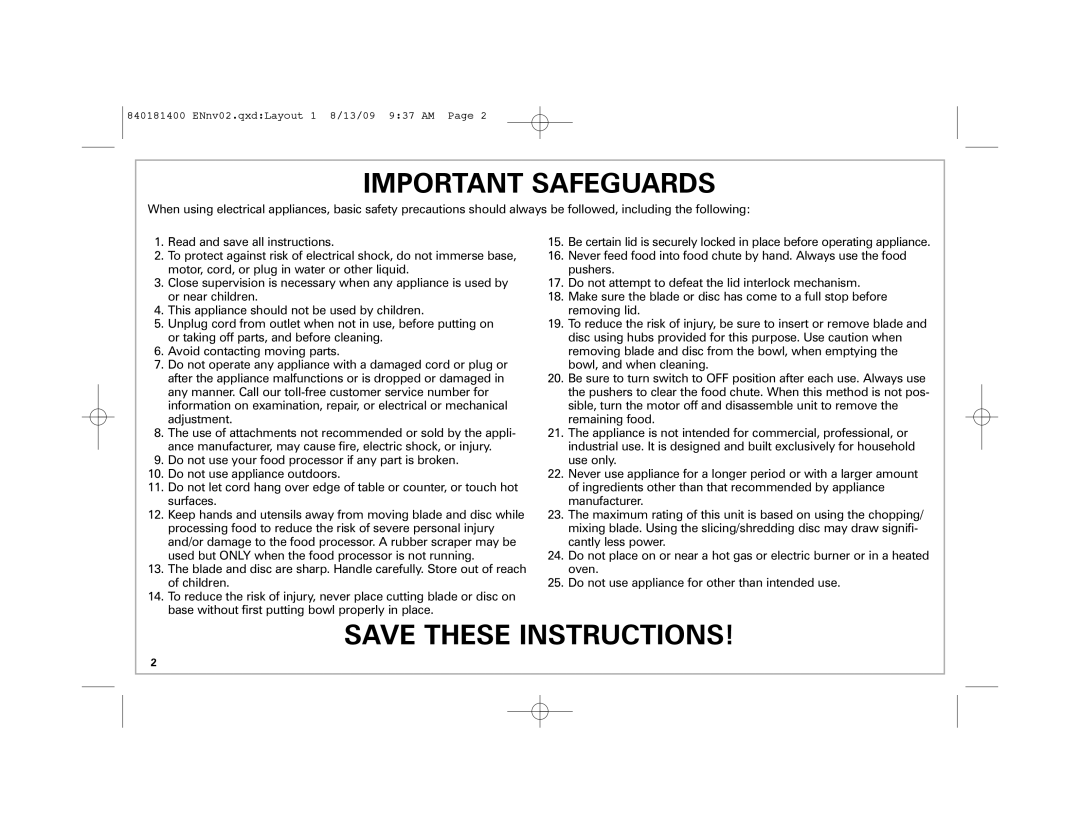 Hamilton Beach 70760 manual Important Safeguards 