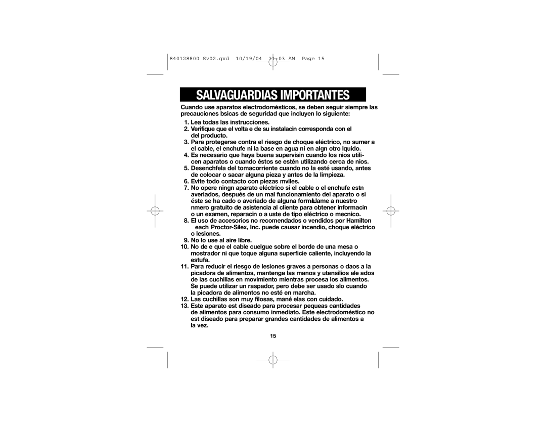 Hamilton Beach 72500R manual Salvaguardias Importantes 