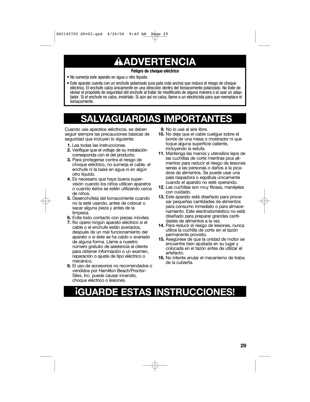 Hamilton Beach 72850 manual Wadvertencia 