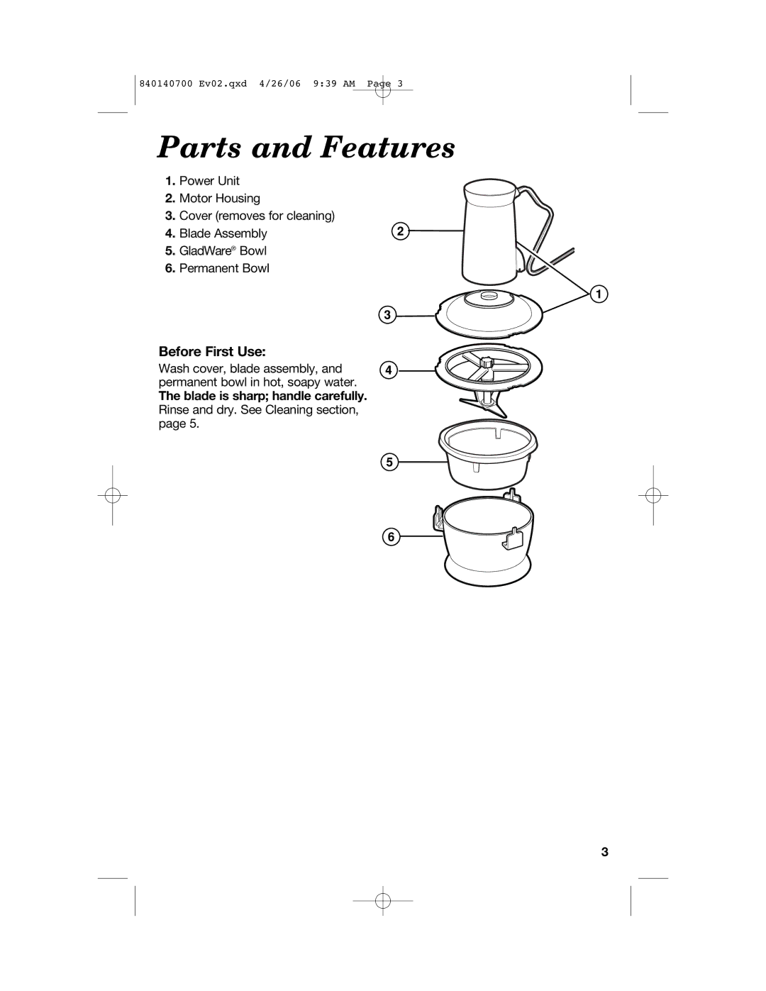 Hamilton Beach 72850 manual Parts and Features, Before First Use 