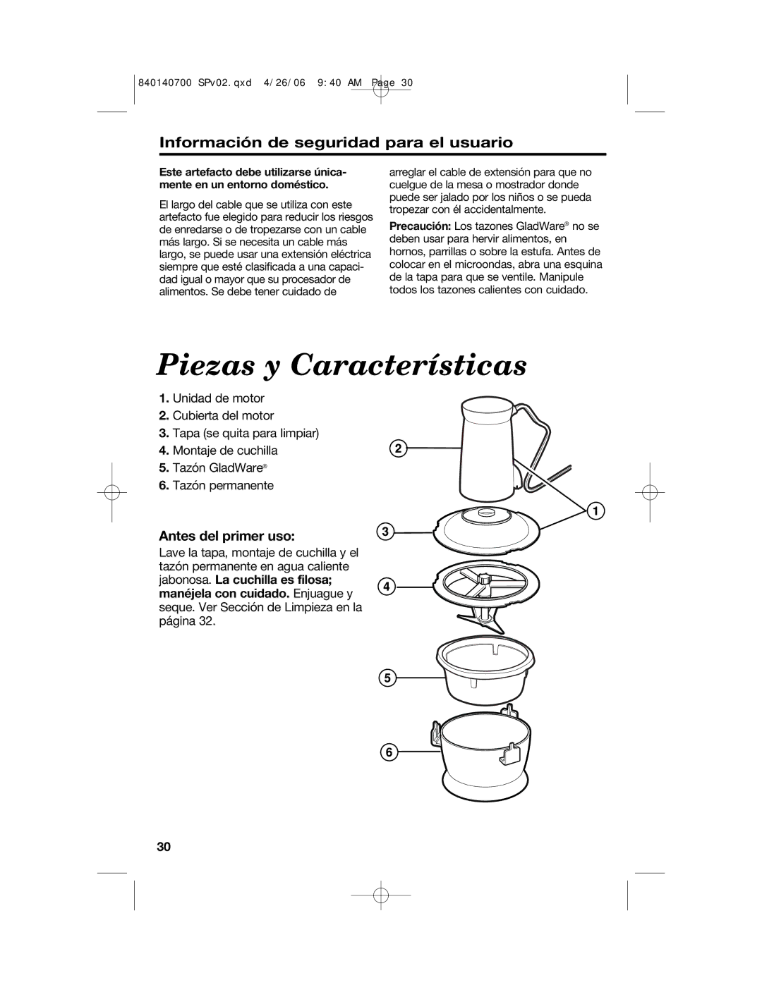 Hamilton Beach 72850 manual Piezas y Características, Información de seguridad para el usuario, Antes del primer uso 