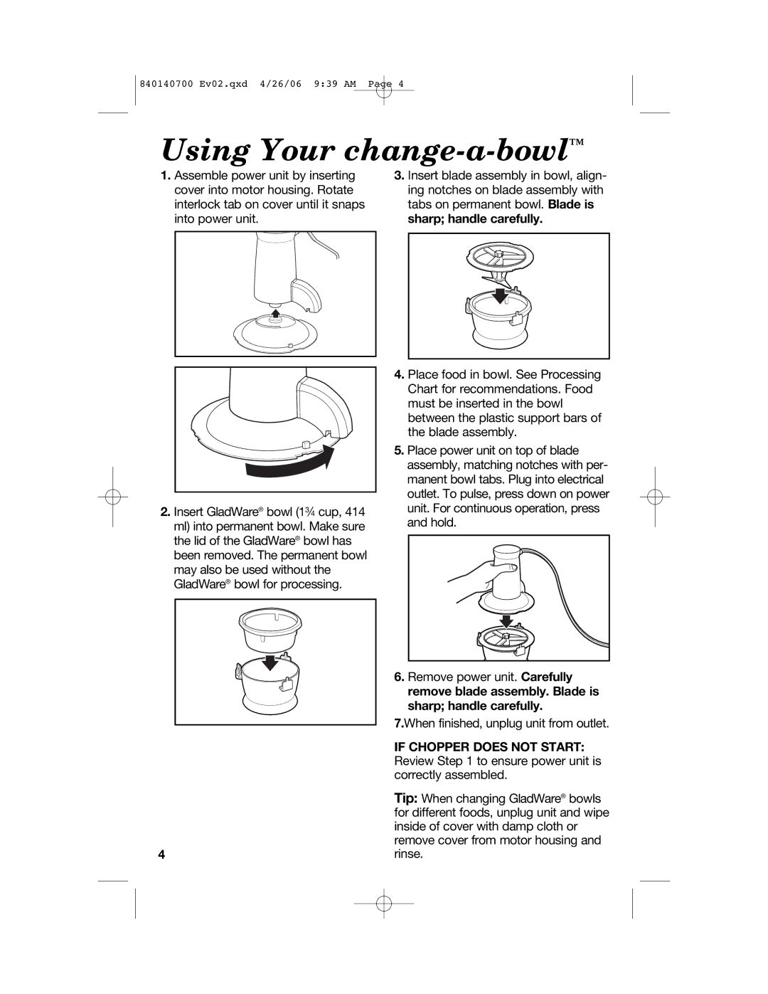 Hamilton Beach 72850 manual Using Your change-a-bowl 