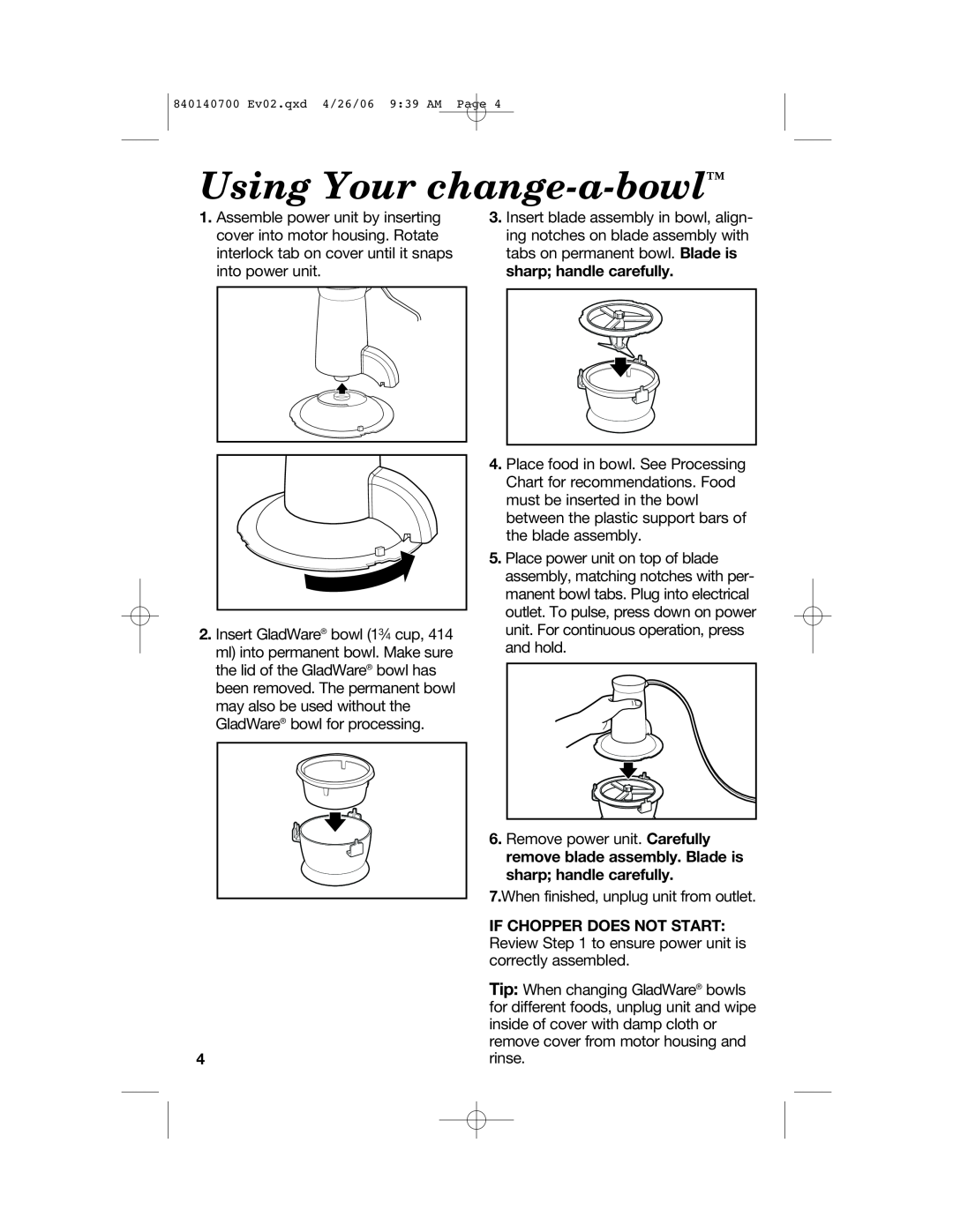 Hamilton Beach 72850 manual Using Your change-a-bowl 