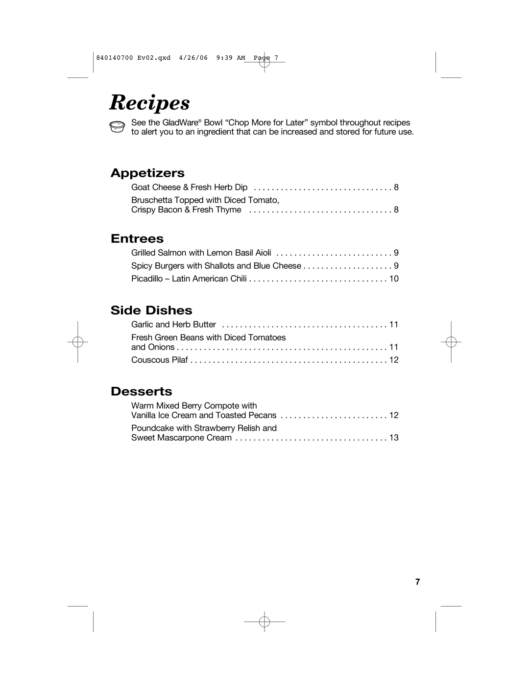 Hamilton Beach 72850 manual Recipes, Appetizers, Entrees, Side Dishes, Desserts 