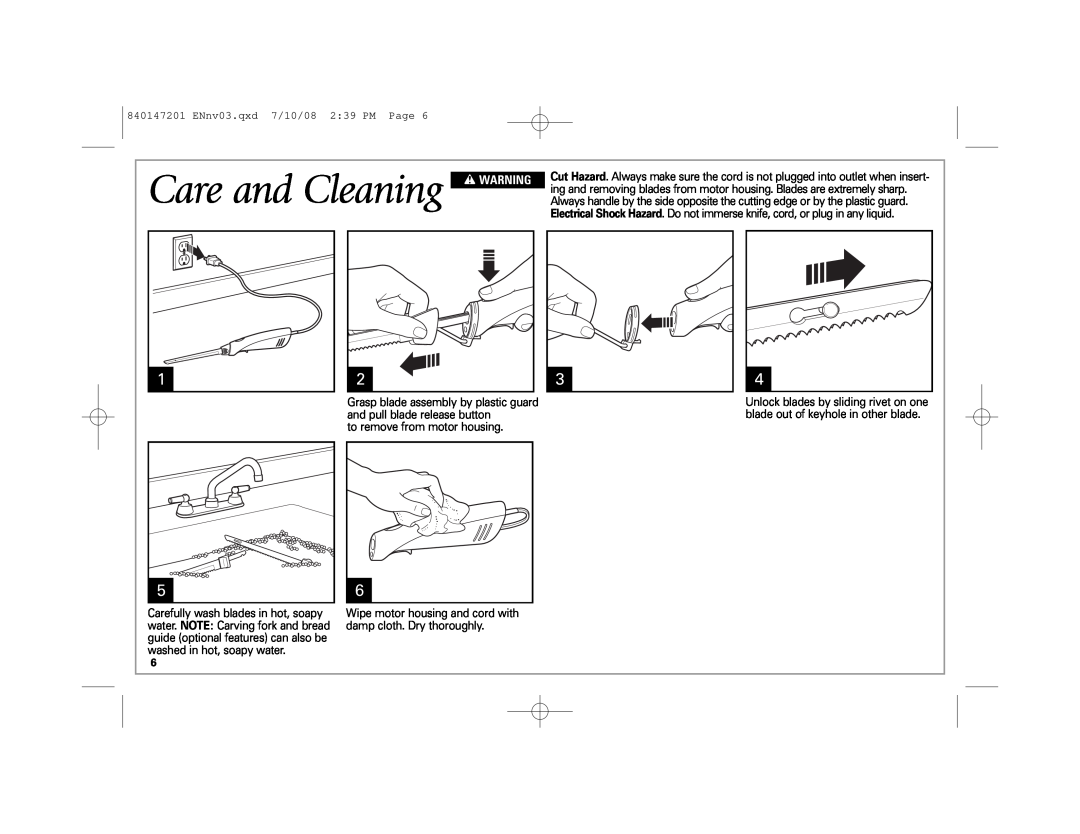 Hamilton Beach 74375H, 74377, 74375R manual Care and Cleaning, w WARNING 