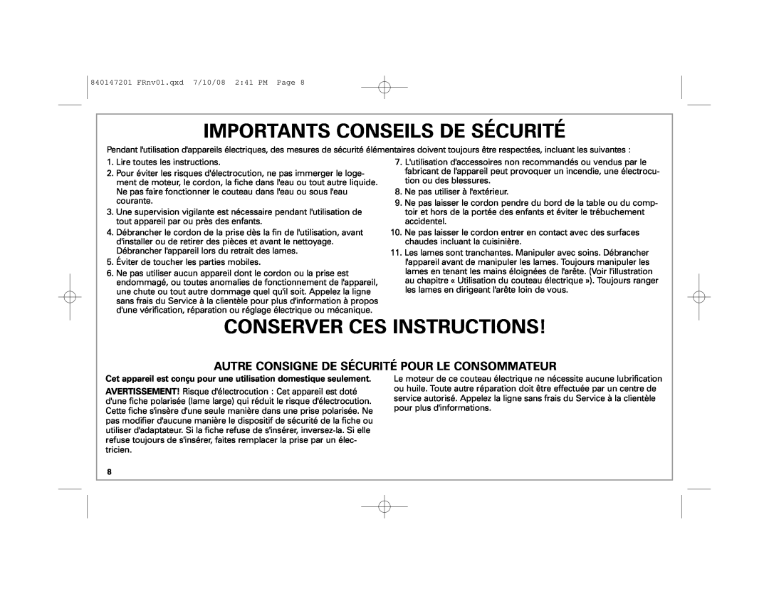 Hamilton Beach 74375H, 74377, 74375R manual Importants Conseils De Sécurité, Conserver Ces Instructions 