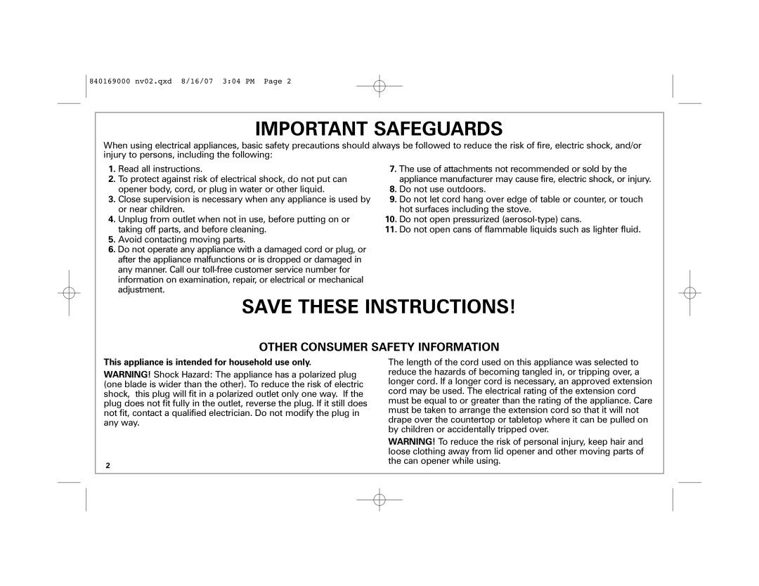 Hamilton Beach 76371B, 76378, 76370 manual Important Safeguards 