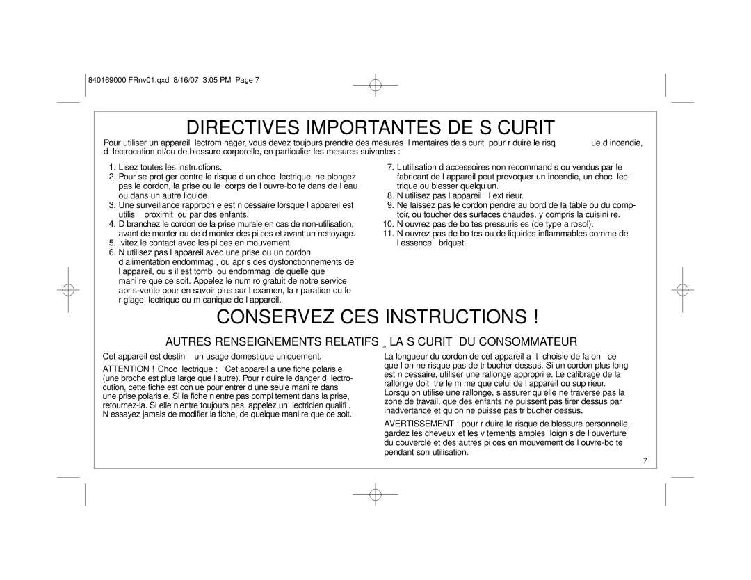 Hamilton Beach 76370, 76378, 76371B manual Directives Importantes DE Sécurité 