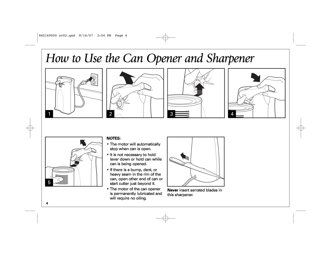 Hamilton Beach 76370, 76378, 76371B manual How to Use the Can Opener and Sharpener 