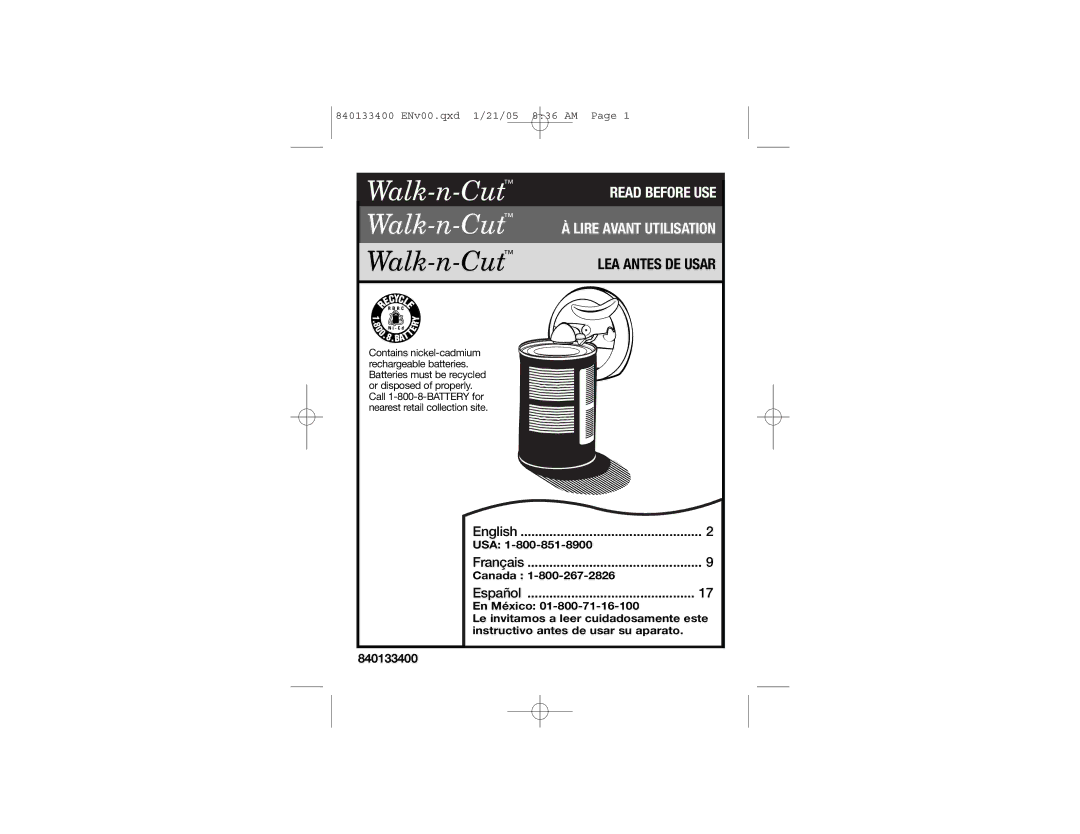 Hamilton Beach 76500 manual Walk-n-Cut 