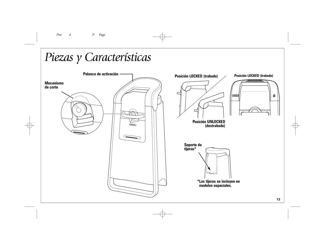 Hamilton Beach 76607 manual Piezas y Características, Posición Locked trabado 