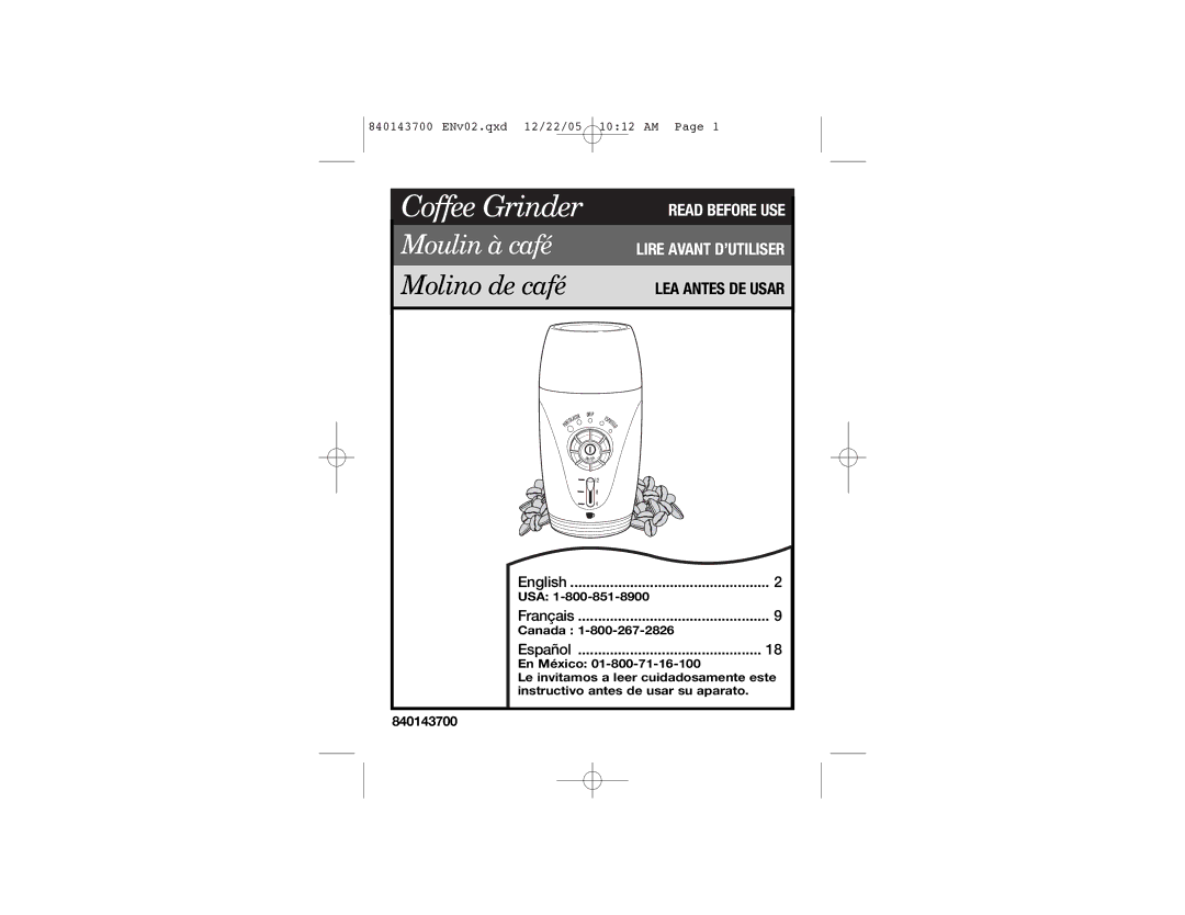 Hamilton Beach 80365C manual Coffee Grinder 