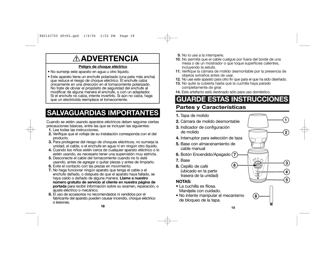 Hamilton Beach 80365C manual Partes y Características 