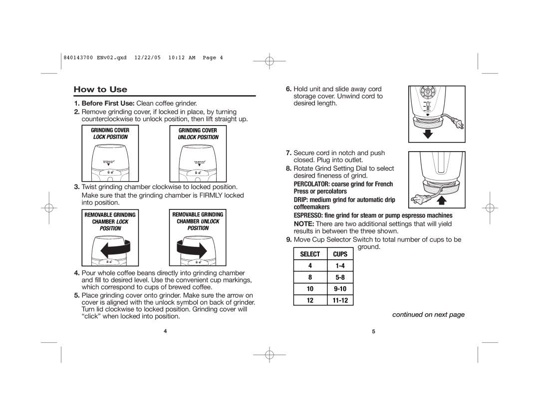 Hamilton Beach 80365C manual How to Use, On next 