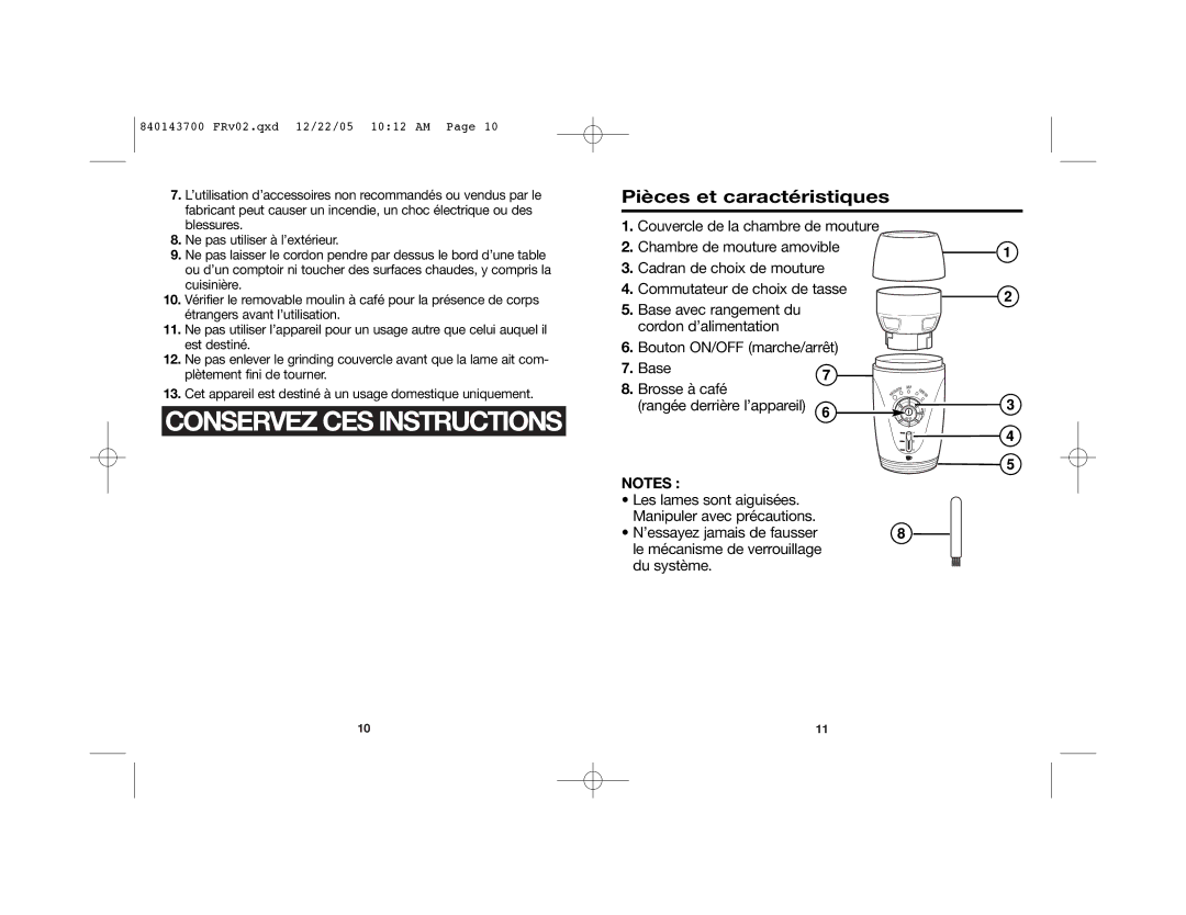 Hamilton Beach 80365C manual Pièces et caractéristiques, Ne pas utiliser à l’extérieur 