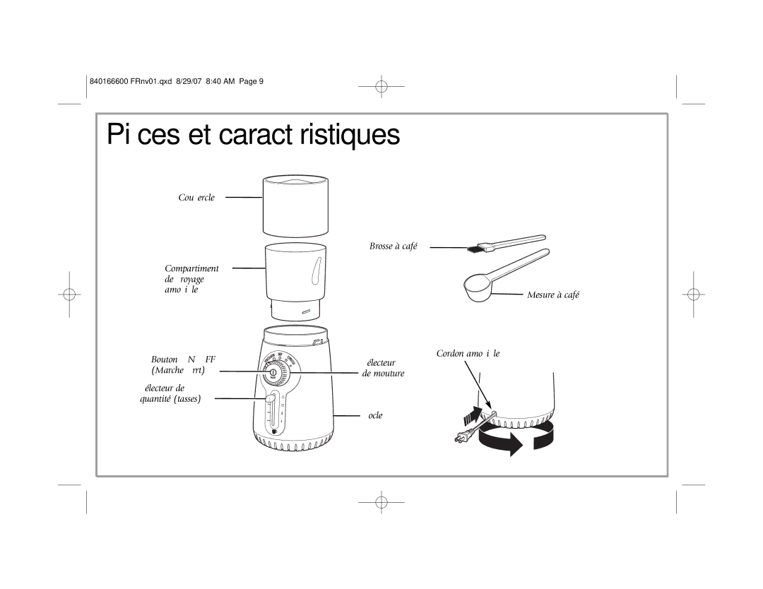 Hamilton Beach 80374 manual Pièces et caractéristiques, Mesure à café, Cordon amovible 