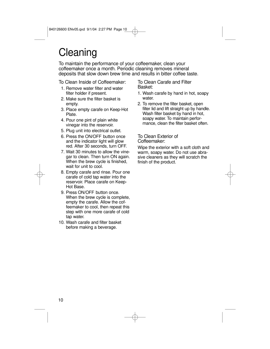 Hamilton Beach 80674 manual Cleaning, To Clean Inside of Coffeemaker 