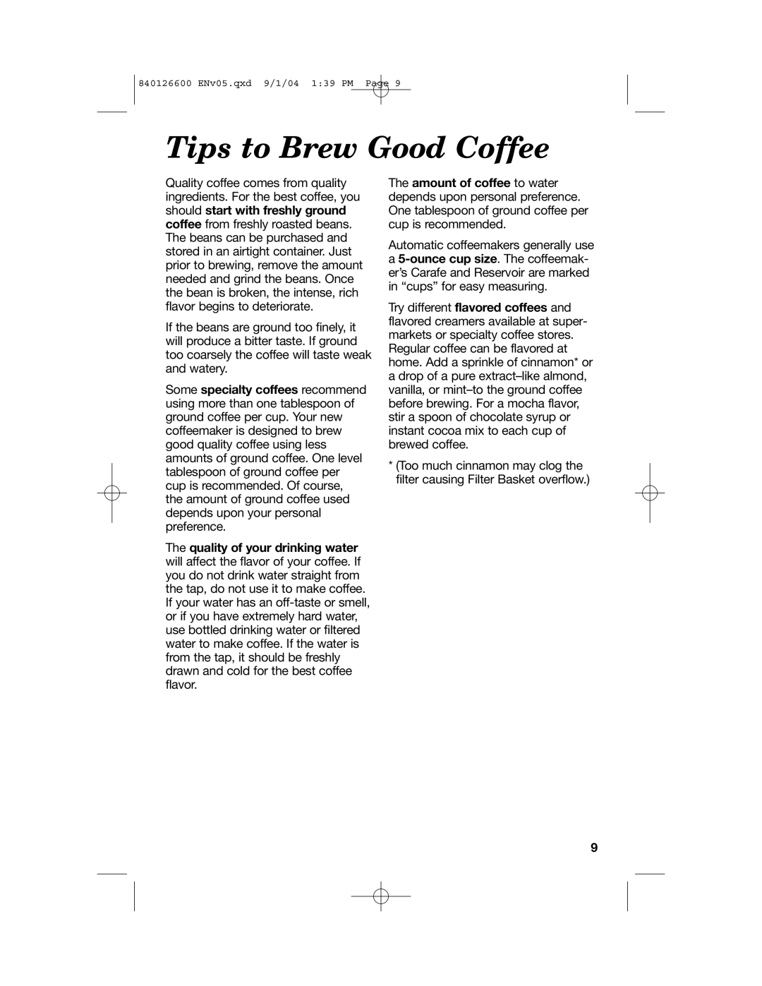 Hamilton Beach 80674 manual Tips to Brew Good Coffee 
