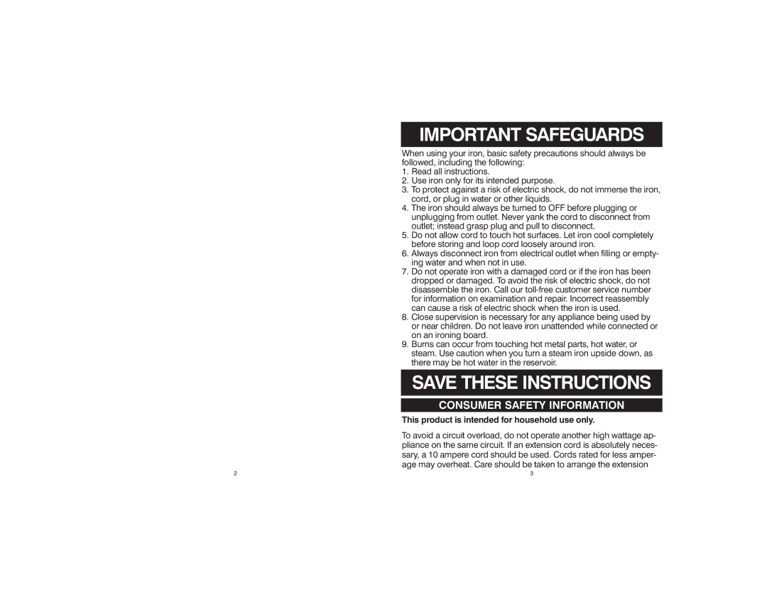 Hamilton Beach 840043400 manual Consumer Safety Information, This product is intended for household use only 