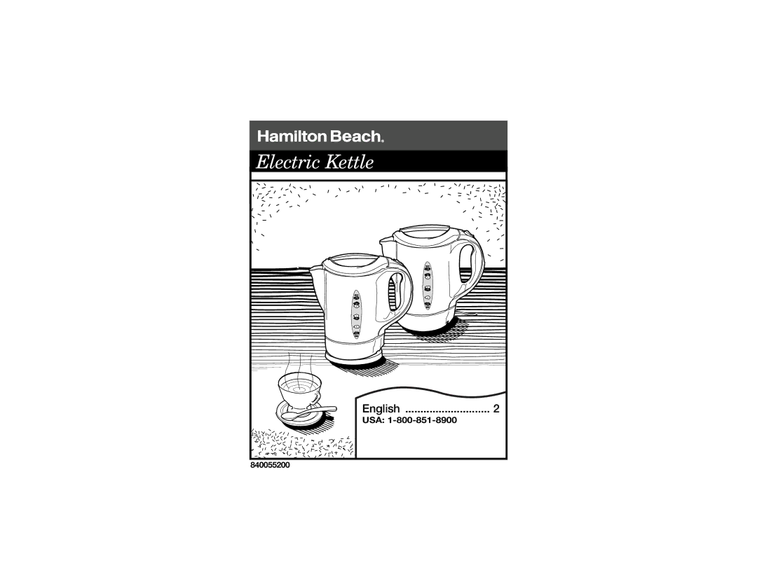 Hamilton Beach 840055200 manual Electric Kettle 