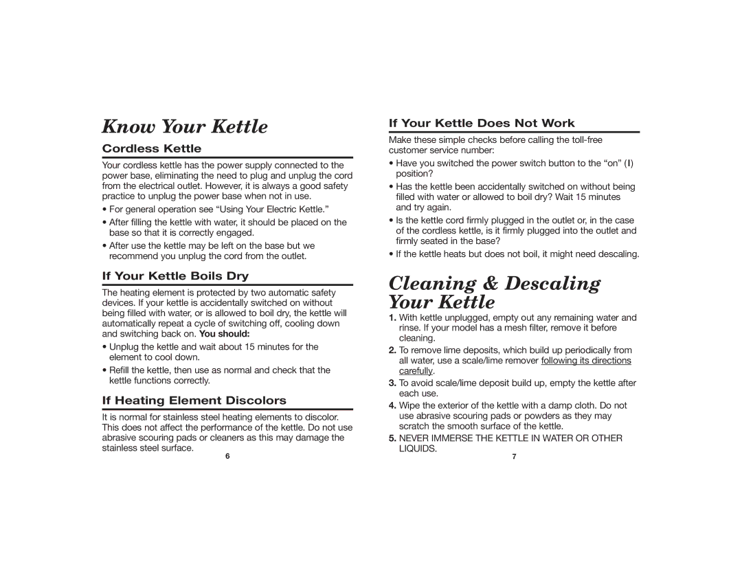 Hamilton Beach 840055200 manual Know Your Kettle, Cleaning & Descaling Your Kettle 