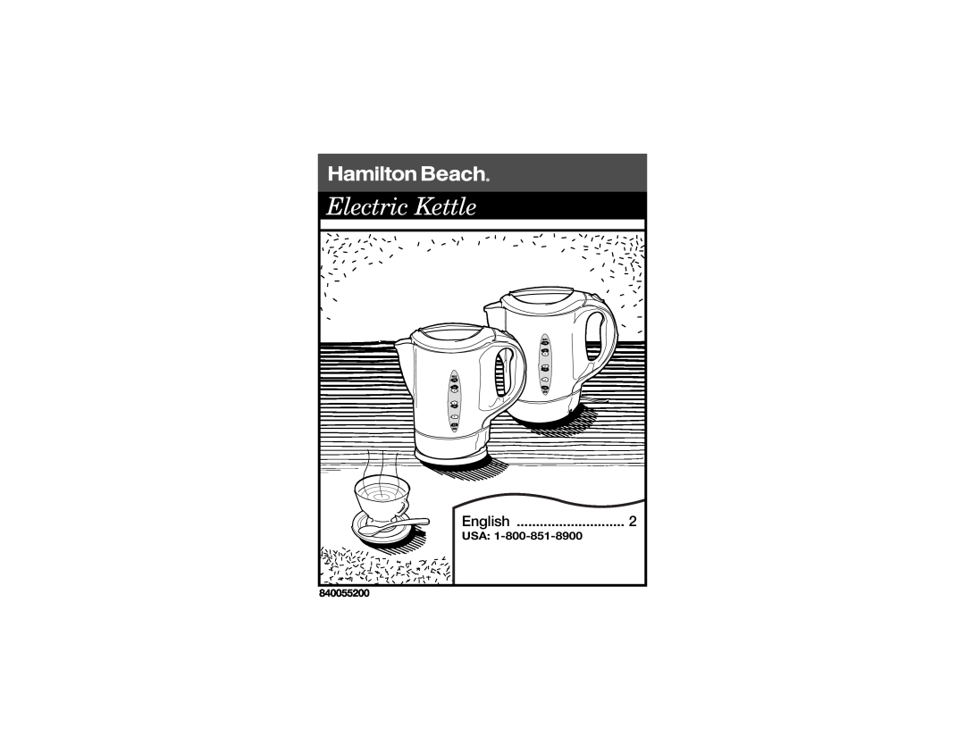 Hamilton Beach 840055200 manual Usa, Electric Kettle, English 