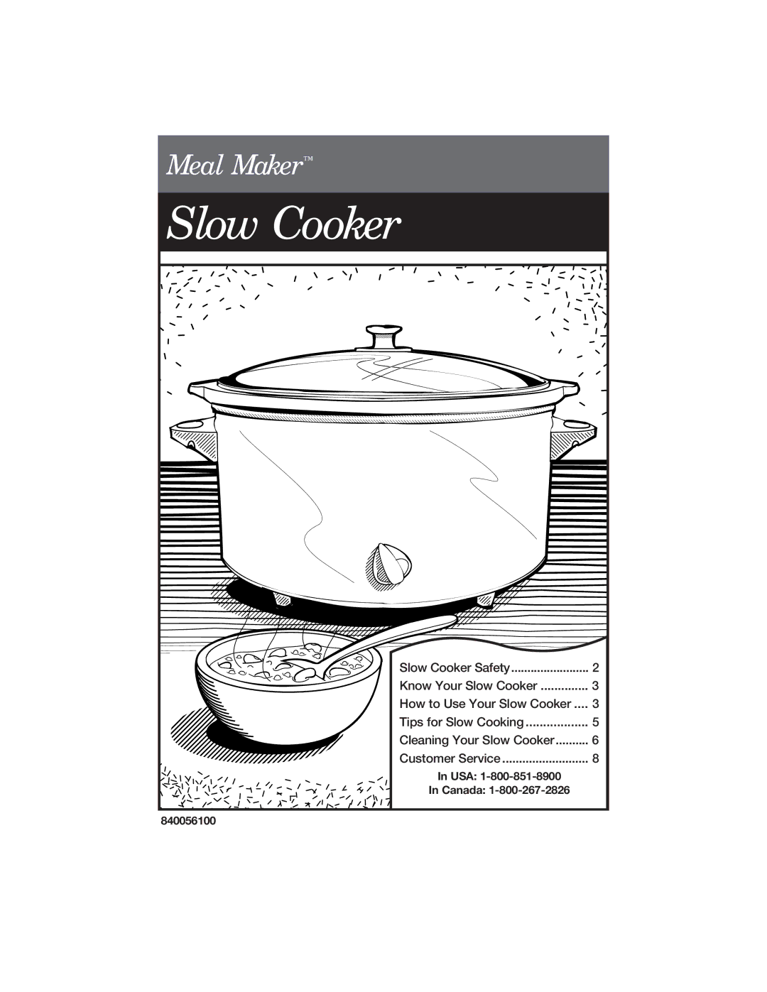 Hamilton Beach 840056100 manual Slow Cooker 