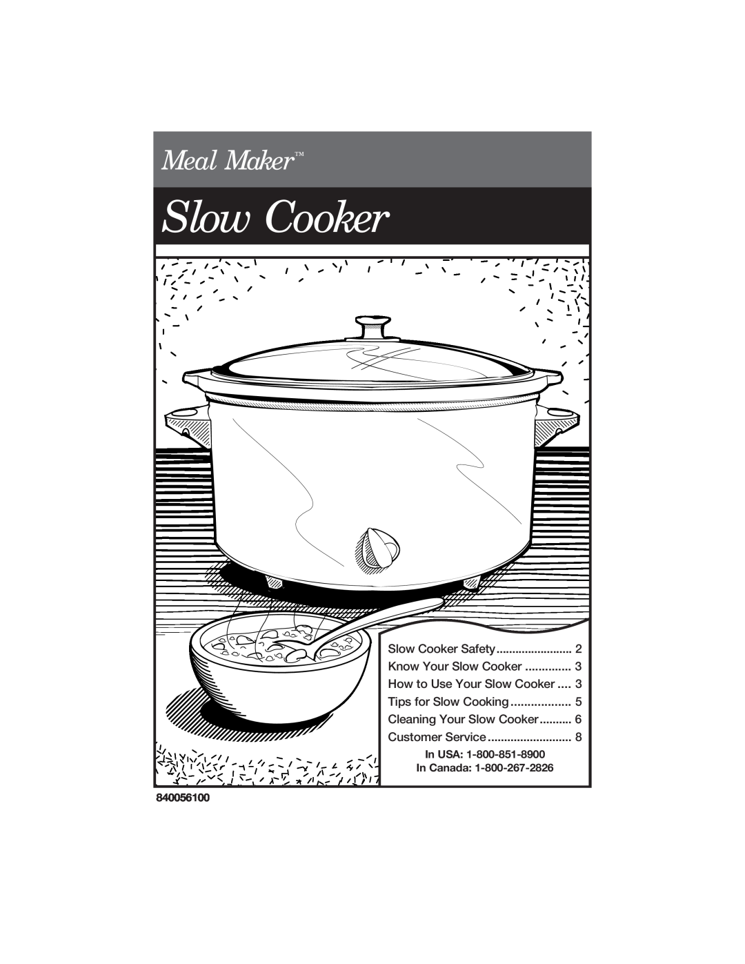 Hamilton Beach 840056100 manual Slow Cooker, Meal Maker 